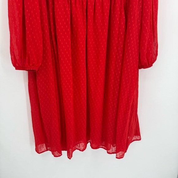 Torrid Midi Clip Dot Dress Women's Size 3X Chiffon Red Mandarin Collar Button - Picture 12 of 14